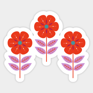Mod red Scandinavian flowers Sticker